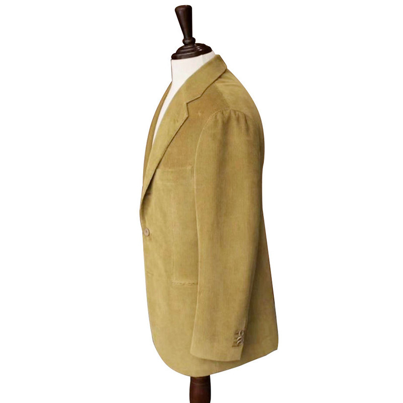 Bespoke Best Brands Custom Made Yellow Corduroy Wedding Men's Suits 2 Pieces