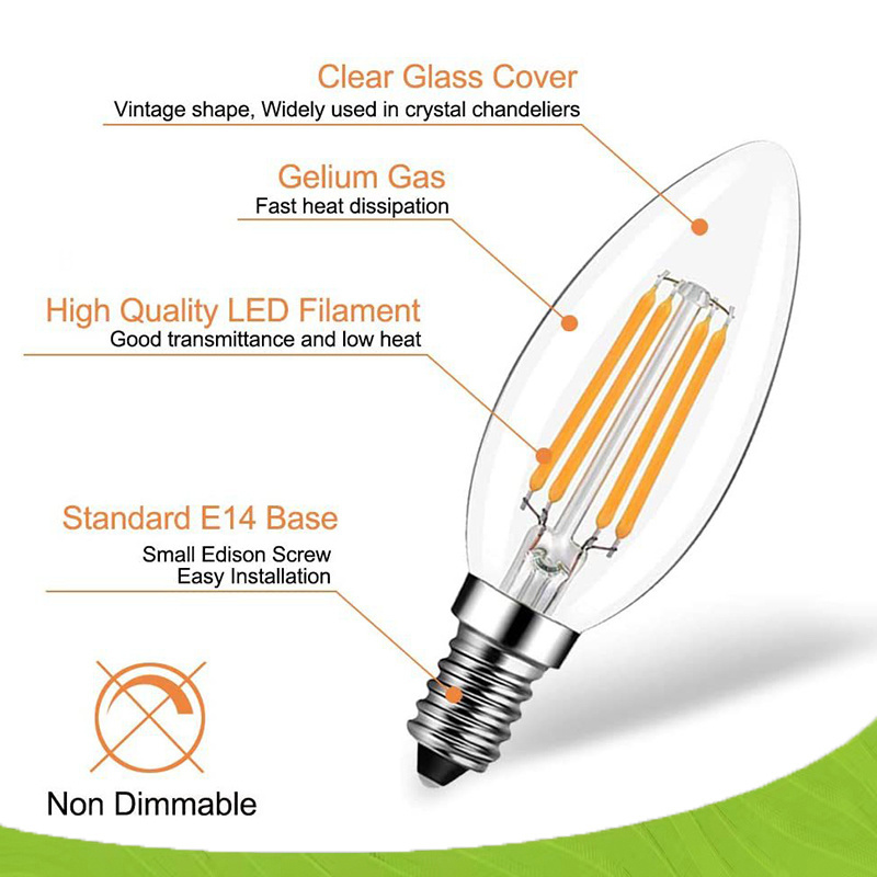 C35 e12 e14 e27 e26 dimmable 100v 220v 12v 24v 36v LED Filament bulb candle light wifi filament bulb