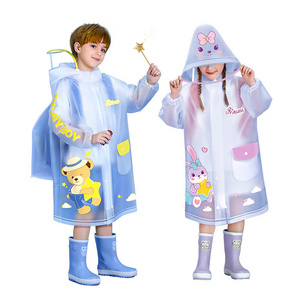 Wholesale non-disposable kid's raincoat with schoolbag bit thickened waterproof raincoat EVA