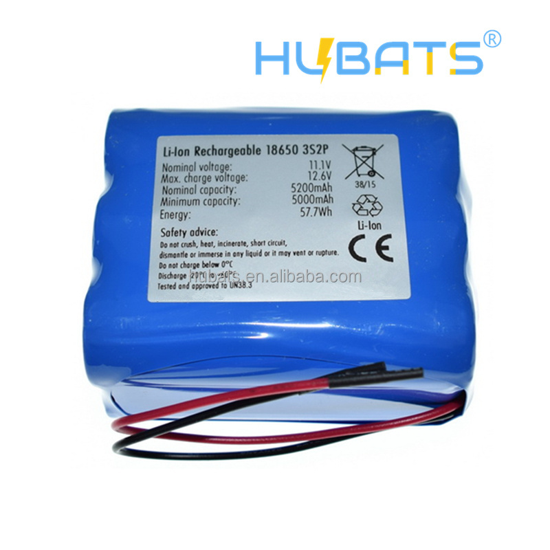 5200mAh 11.1v Lithium ion 18650 3S2P 57.72wh 5.2Ah 12v battery for pool vac Altec Lansing speaker LED light