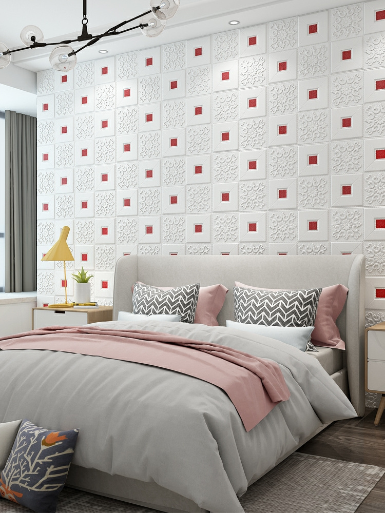 wall decoration waterproof pink red white wallpaper wallpaper 3d foam living room bedroom background sticker 3d wallpaper