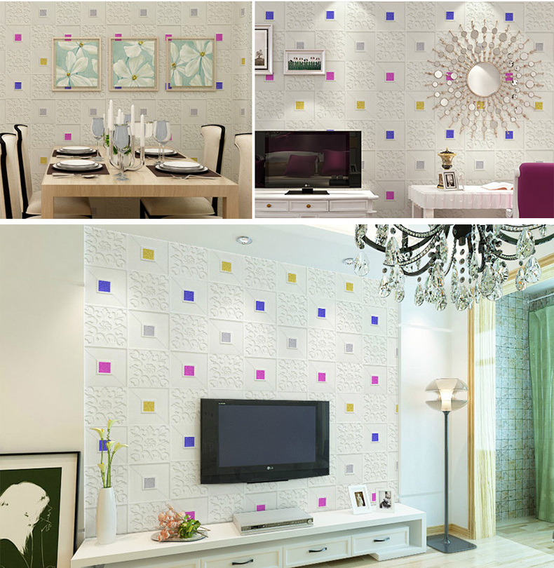 3D Embossed Wall Stickers Restaurant Children's Room Bedroom DIY Decoration Self-adhesive WaterProof Fashion Stitching Wallpaper