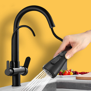 Water Filter Kitchen Faucet Single Lever Pull Out Sprayer Purified Water Kitchen Mixer Tap 3 Ways Pure Commercial Matte Black