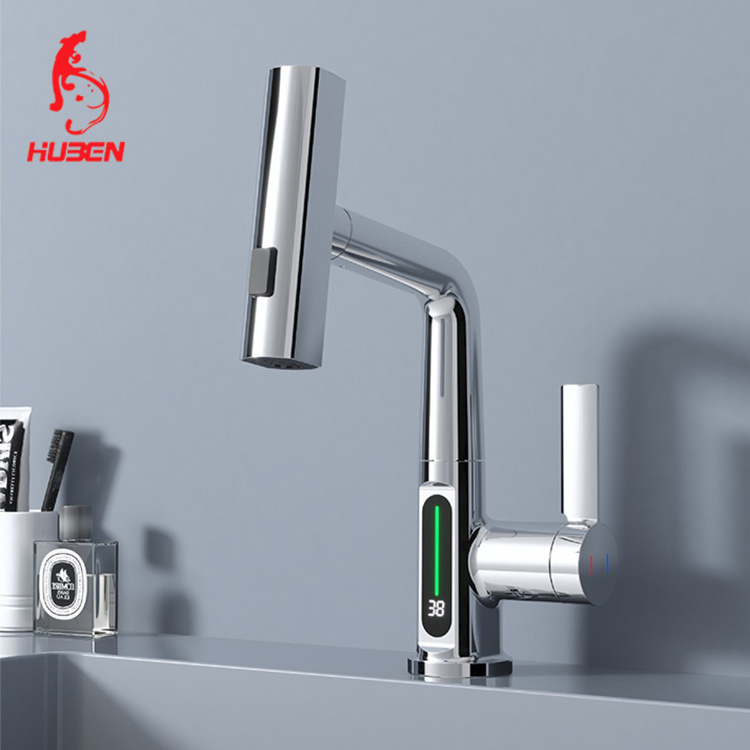 Unique Design White Basin Mixer Hot Cold Water Tap Deck-Mounted Single Hole Waterfall Wash Basin Faucet with Temperature Display