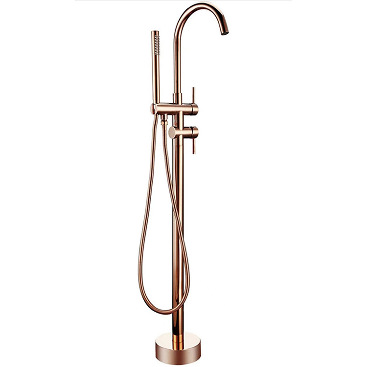 Freestanding Bathtub Faucet Waterfall Tub Filler Brushed Nickel Floor Mount Brass Single Handle Bathroom Faucets with Handshower