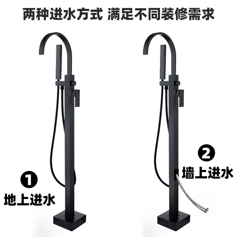 Floor Mount Bathtub Faucet Freestanding Tub Filler Chrome Standing High Flow Shower Faucets with Handheld Shower Mixer Black