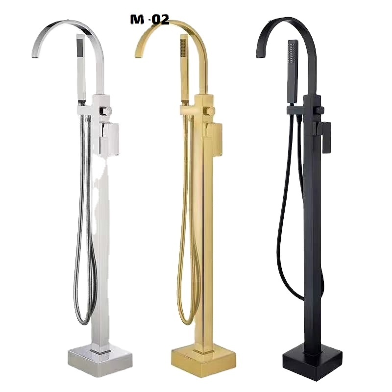 Floor Mount Bathtub Faucet Freestanding Tub Filler Chrome Standing High Flow Shower Faucets with Handheld Shower Mixer Black