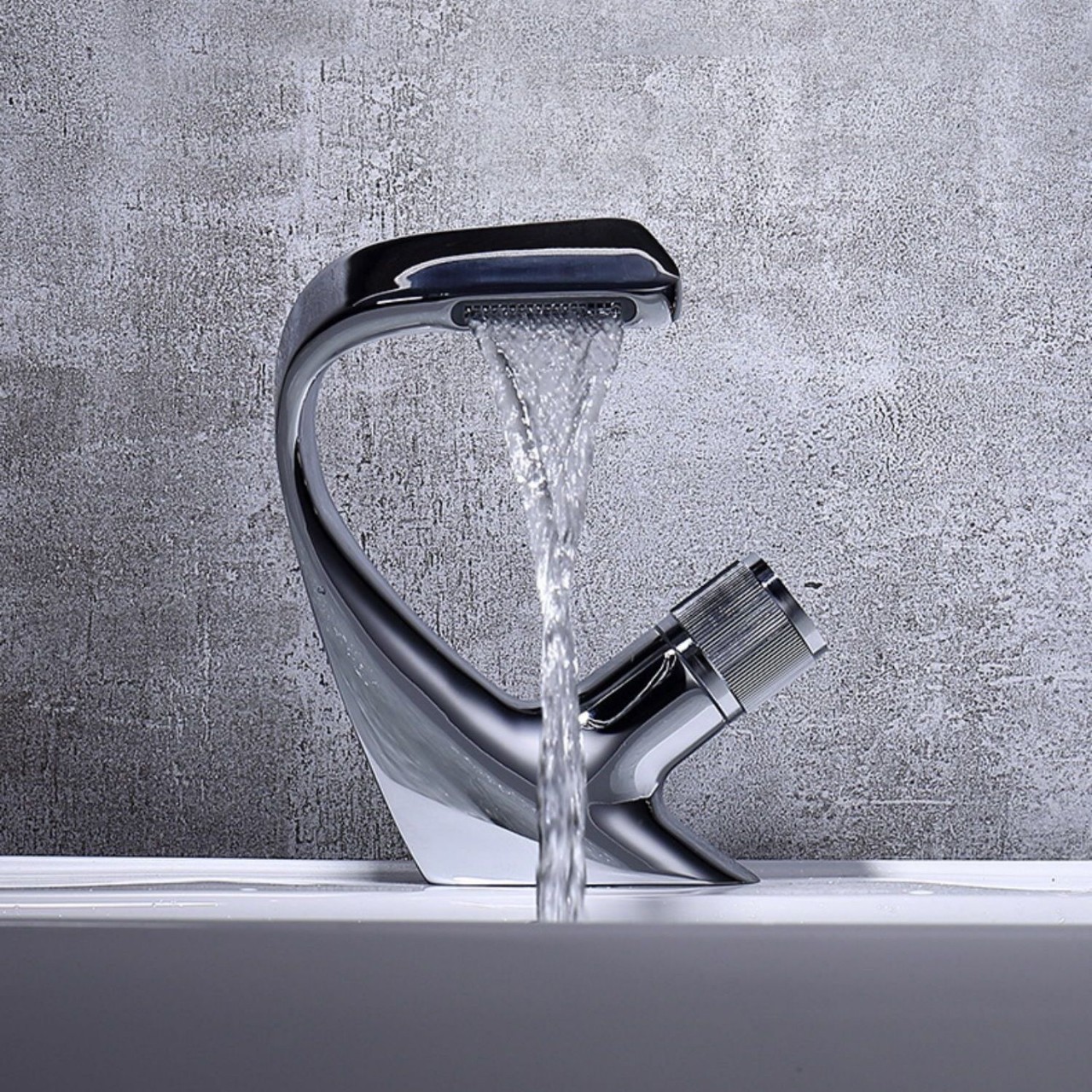 Waterfall Cold and Hot Water Mixer Bathroom Sink Mixer Brass Black Basin Tap Modern Contemporary Ceramic Basin Faucets 5 Years