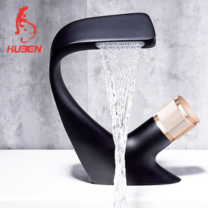 Waterfall Cold and Hot Water Mixer Bathroom Sink Mixer Brass Black Basin Tap Modern Contemporary Ceramic Basin Faucets 5 Years