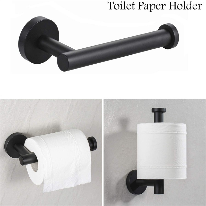 Hotel modern wall mounted five pieces stainless steel matte black toilet bathroom accessories set