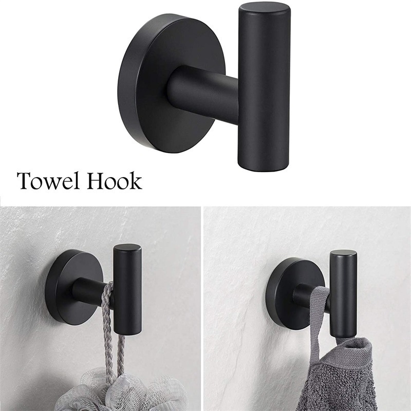 Hotel modern wall mounted five pieces stainless steel matte black toilet bathroom accessories set