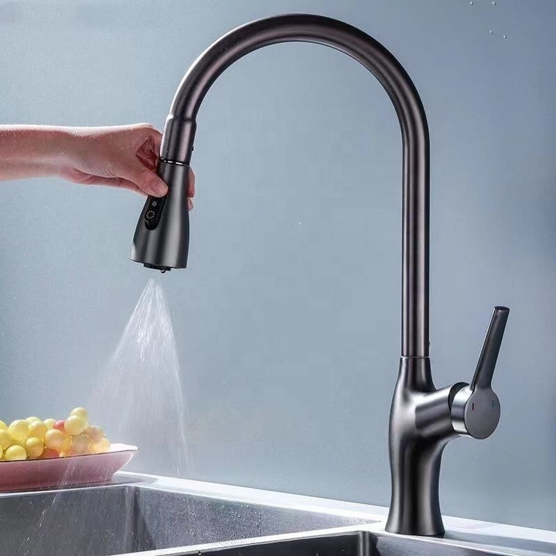 Gun gray pull rotatable hot and cold vegetable wash basin faucet kitchen sink splash-proof universal faucet