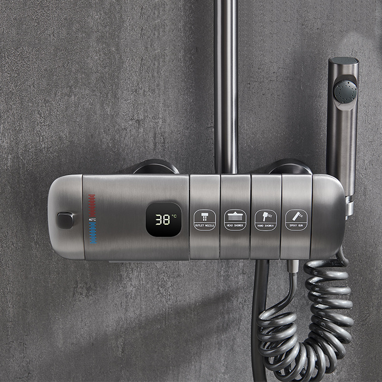 Modern Gun Grey 4 Function Brass Wall Mounted Thermostatic Shower Mixer Diverter Valve