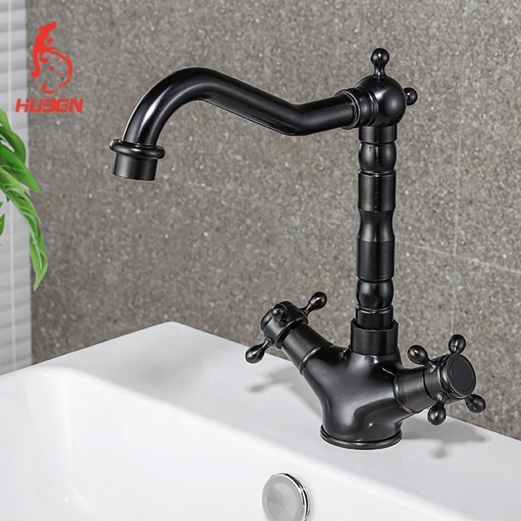 European Style Household Dual Handle Hot And Cold Water Basin Faucet Retro Spiral Antique Copper Brass Kitchen Faucet