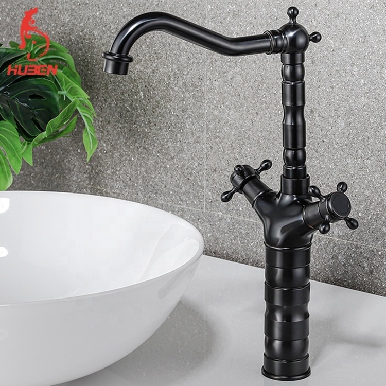 European Style Household Dual Handle Hot And Cold Water Basin Faucet Retro Spiral Antique Copper Brass Kitchen Faucet