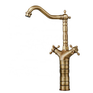 European Style Household Dual Handle Hot And Cold Water Basin Faucet Retro Spiral Antique Copper Brass Kitchen Faucet