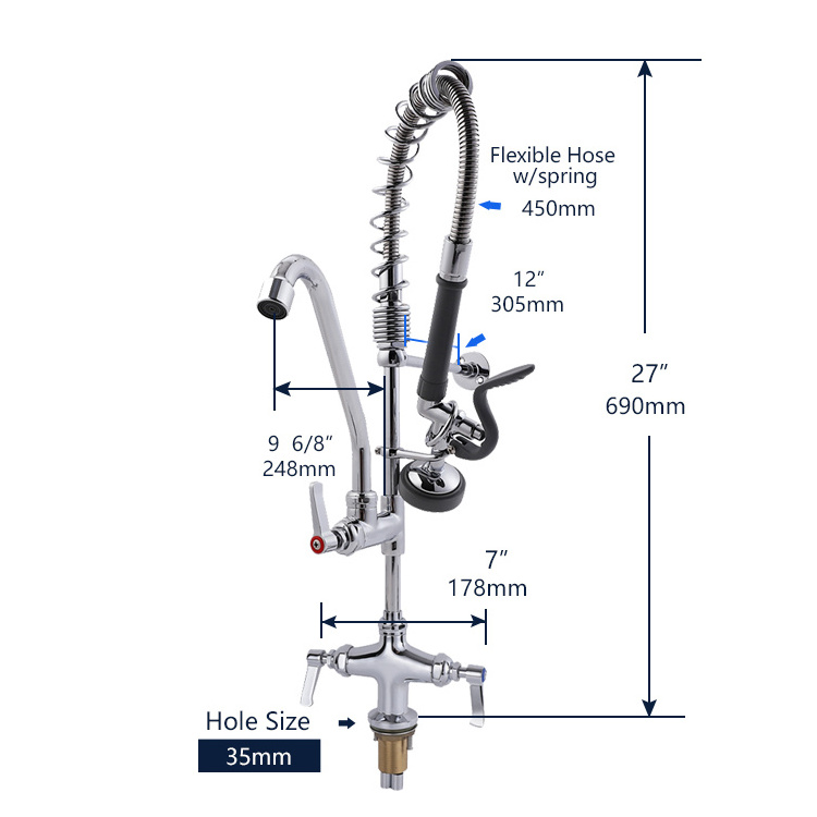 Commercial Kitchen Sink Spray Faucet 2 Way Rotatable Pre Rinse Dishwasher Faucet For Hotel