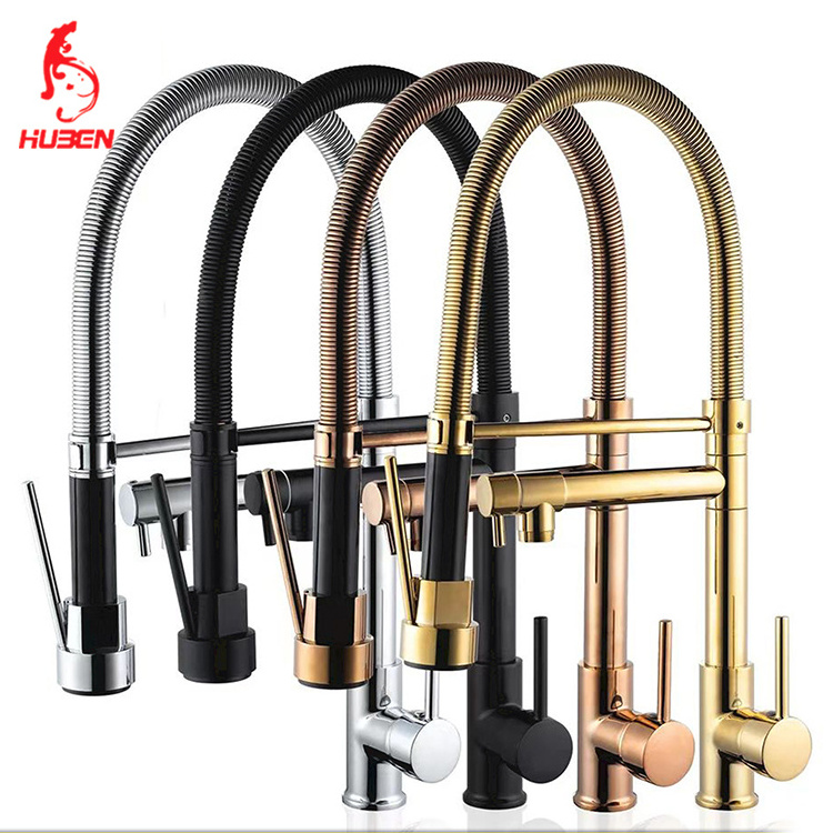 Black Gold Rose-Gold Gray spring Tap brass kitchen sink taps pull out faucets