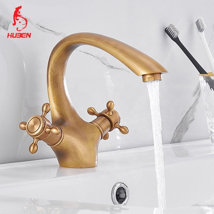 Factory antique swan spout washbasin faucet double hot and cold copper faucet