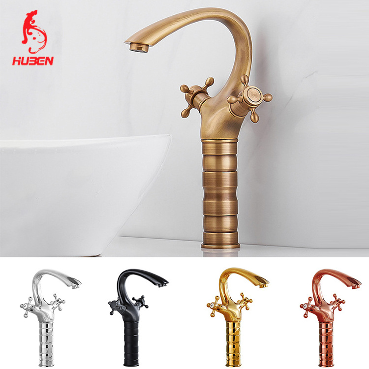 Factory antique swan spout washbasin faucet double hot and cold copper faucet