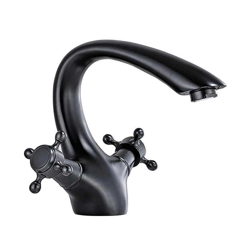 Factory antique swan spout washbasin faucet double hot and cold copper faucet