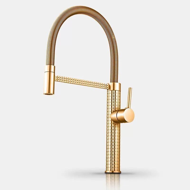 New Luxury Pull-down Rotatable Spring Kitchen Faucet Gold Kitchen Sink Faucet Modern Contemporary Ceramic Hot Cold Water Mixer