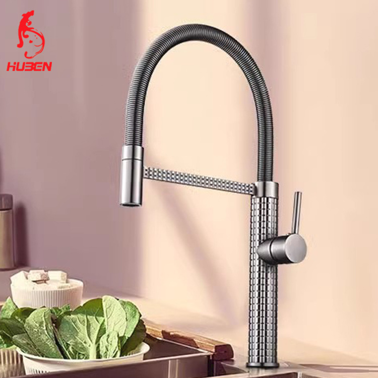 New Luxury Pull-down Rotatable Spring Kitchen Faucet Gold Kitchen Sink Faucet Modern Contemporary Ceramic Hot Cold Water Mixer