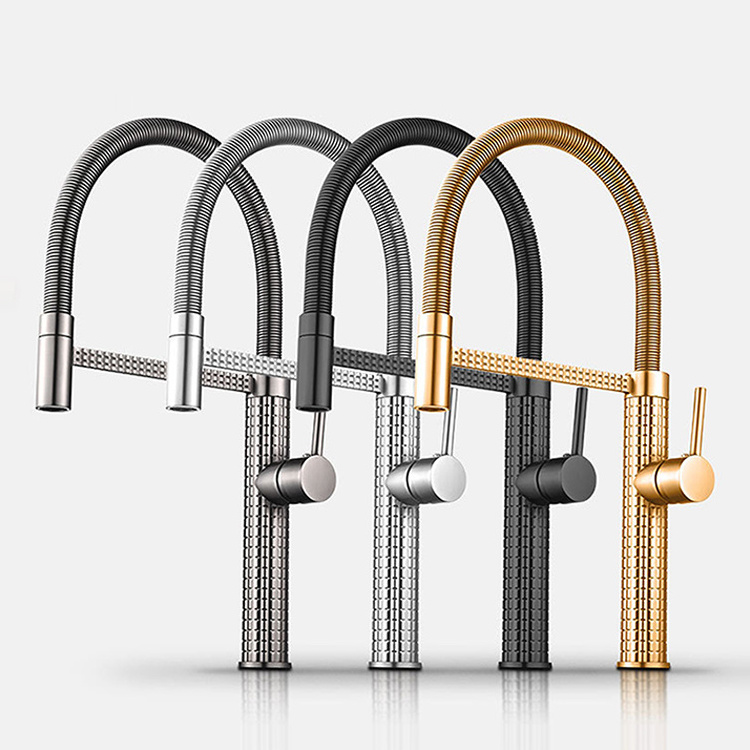 New Luxury Pull-down Rotatable Spring Kitchen Faucet Gold Kitchen Sink Faucet Modern Contemporary Ceramic Hot Cold Water Mixer