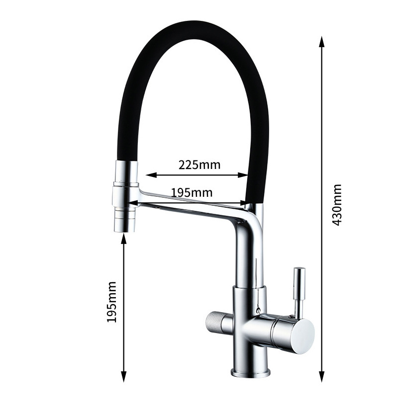 Durable Matte Black Brass 3-way Kitchen Sink Faucet Brushed Nickel Dual Handle Kitchen Purified Water Mixer Tap