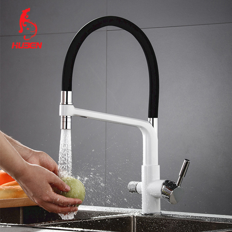 Durable Matte Black Brass 3-way Kitchen Sink Faucet Brushed Nickel Dual Handle Kitchen Purified Water Mixer Tap