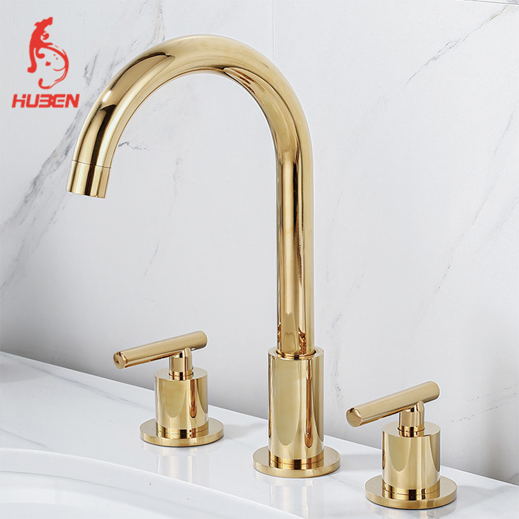 Brass body polished silver bathroom sink three hole modern tap tall chrome basin water faucet