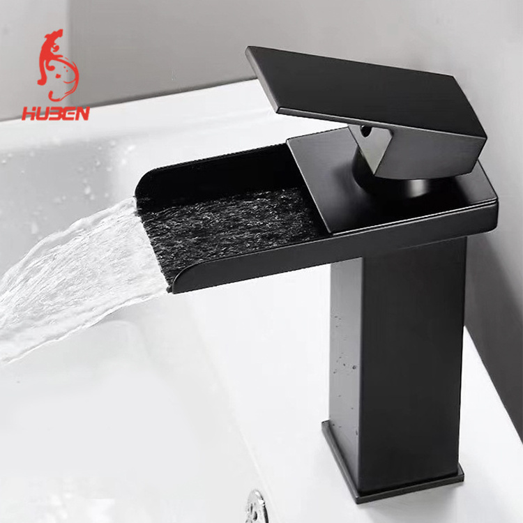 Gold Basin Tap Brass Single Level Waterfall Basin Mixersquare Wash Basin Faucet for Bathroom