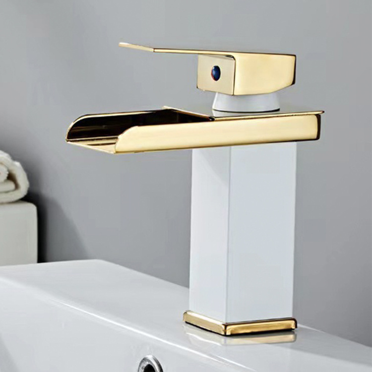 Gold Basin Tap Brass Single Level Waterfall Basin Mixersquare Wash Basin Faucet for Bathroom