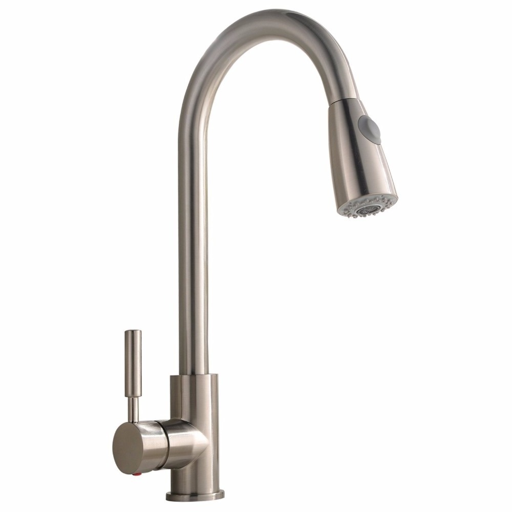 Best Commercial Brushed Nickel Stainless Steel Single Handle Pull Down Sprayer Kitchen Faucet Pull Out Kitchen Faucets