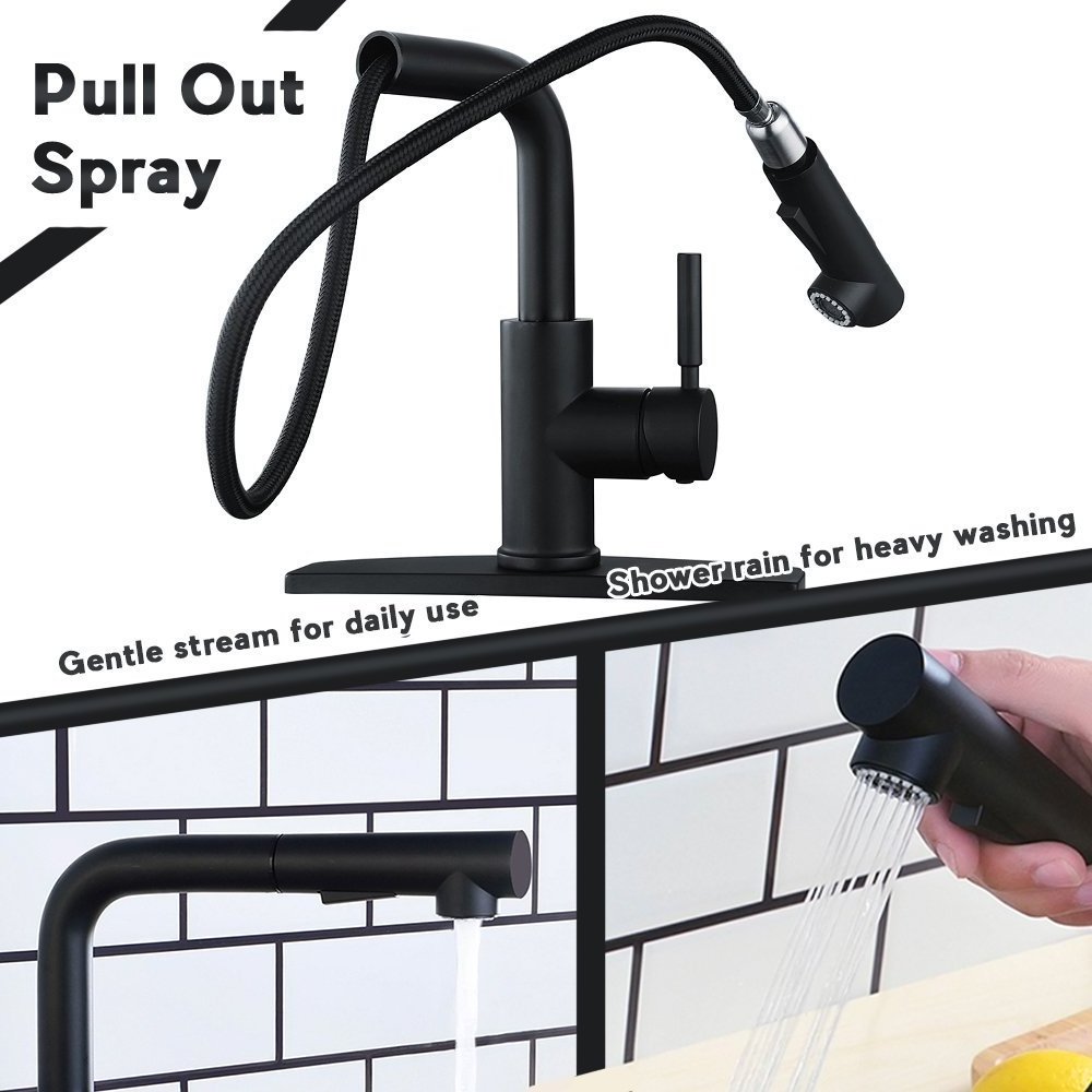 Brass Black Pull Out stainless steel 304 Kitchen Sink Faucet with Pull Down Sprayer Single Lever