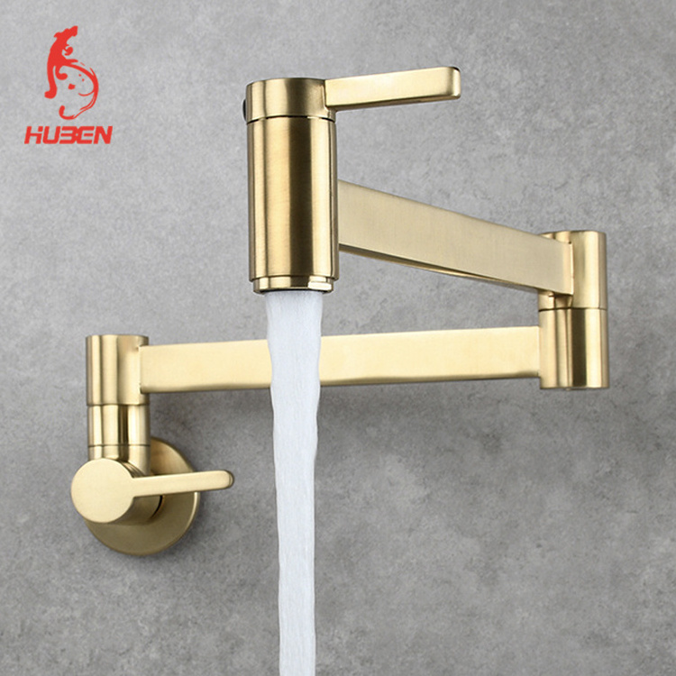 Double Joint Swing Switch Wall-in High Quality Pot Filler Faucet Ceramic CLASSIC Wall Mounted Kitchen Tap Gold Kitchen Brass Vi