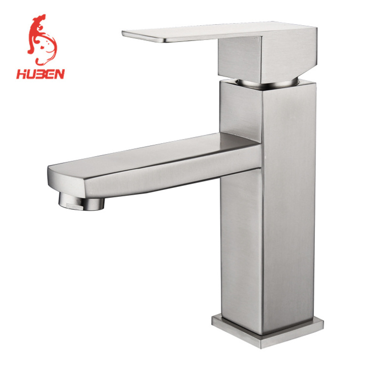 Brushed Nickel Bathroom Sink Faucet Deck Mount Stainless Steel 304 Bowl Basin Single Hole One Handle Spout Mixer Tap