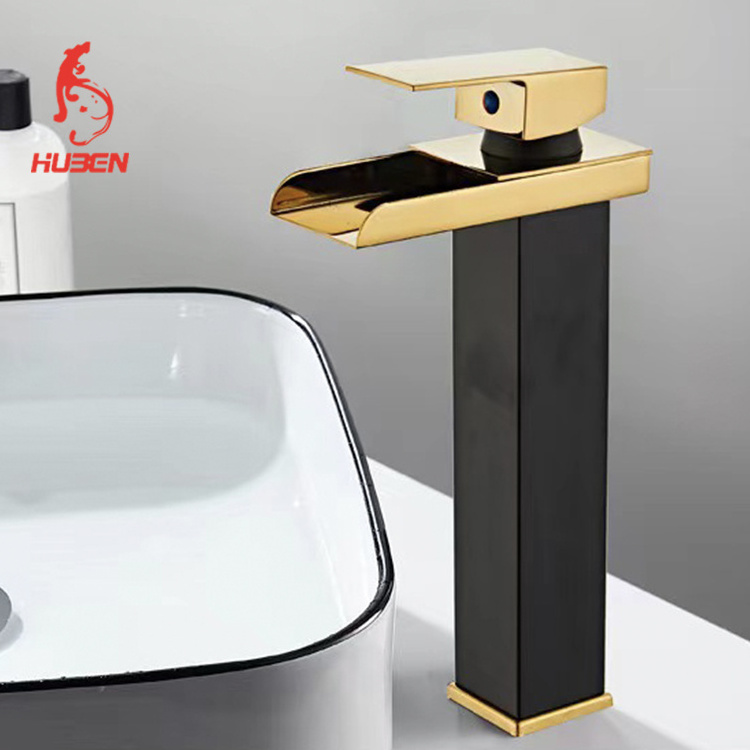 Gold Basin Tap Brass Single Level Waterfall Basin Mixersquare Wash Basin Faucet for Bathroom