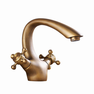 Sink Antique Finish Brass Bathroom Basin Faucet Vintage Rustic Kitchen Faucet Single Handle Hole Spout Sink Mixer tap