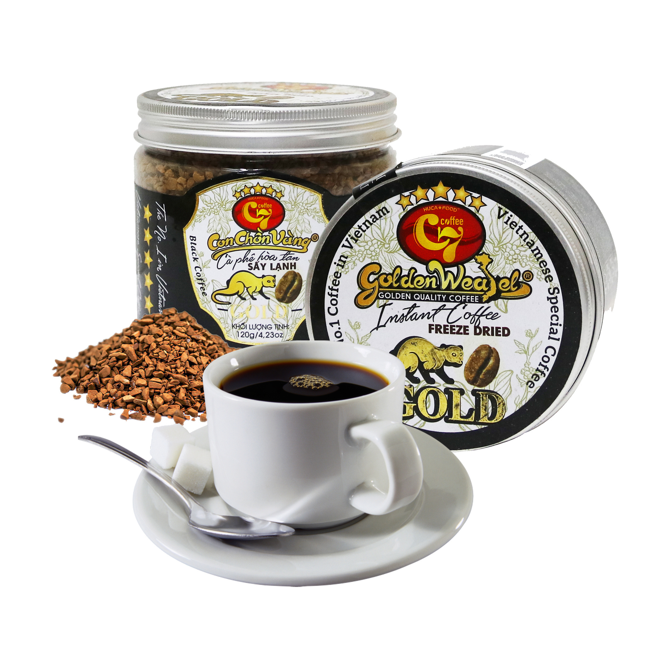 Instant Freeze Dried Natural taste coffee Sugar-free Wholesale OEM ODM HUCAFOOD Coffee Golden Weasel C7