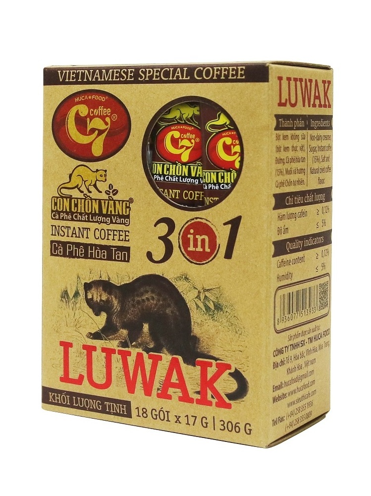 OEM, ODM, Private label Golden Weasel C7 - Luwak coffee flavor Instant 3in1 with non-dairy creamer, HucaFood Coffee