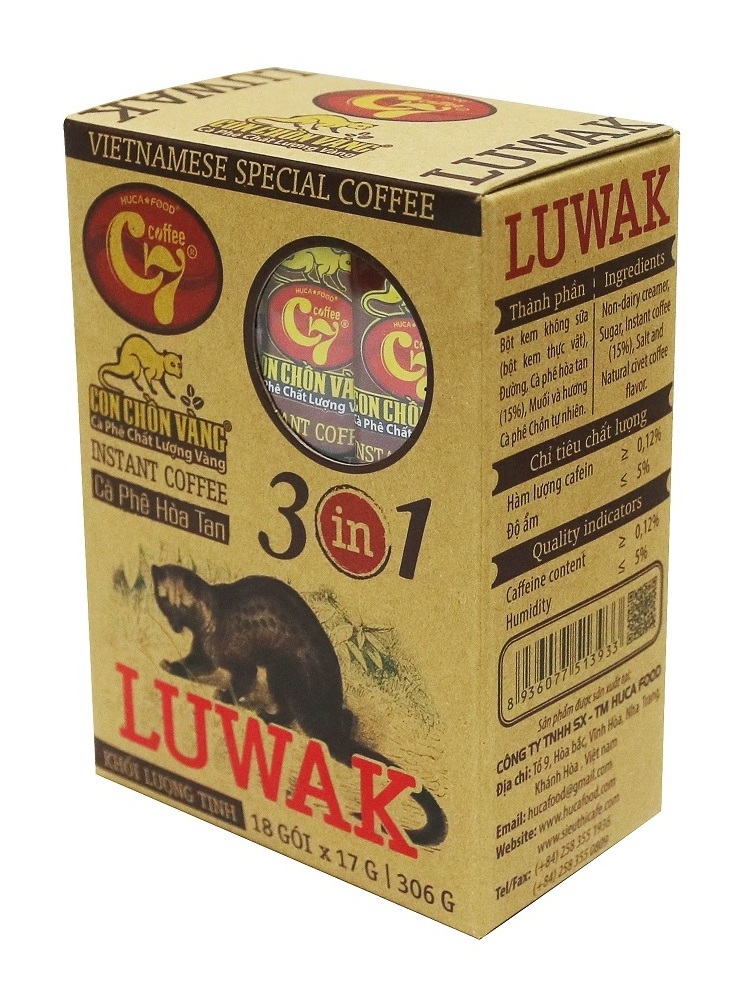 OEM, ODM, Private label Golden Weasel C7 - Luwak coffee flavor Instant 3in1 with non-dairy creamer, HucaFood Coffee