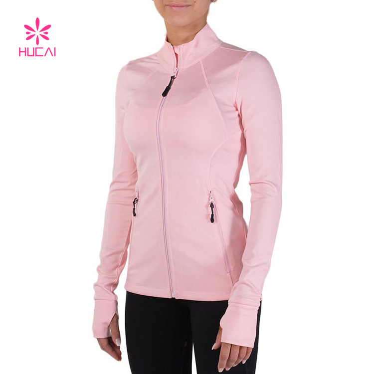 Custom Fitness Wear Thumb Hole Long Sleeve Zip Up Dry Fit Women Yoga Gym Jacket