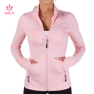 Custom Fitness Wear Thumb Hole Long Sleeve Zip Up Dry Fit Women Yoga Gym Jacket