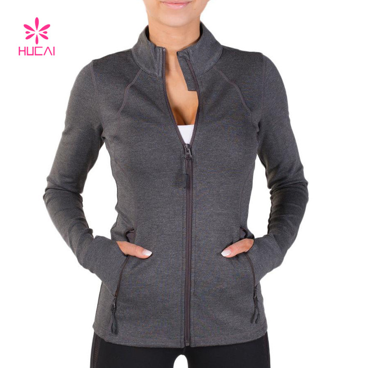 Custom Fitness Wear Thumb Hole Long Sleeve Zip Up Dry Fit Women Yoga Gym Jacket