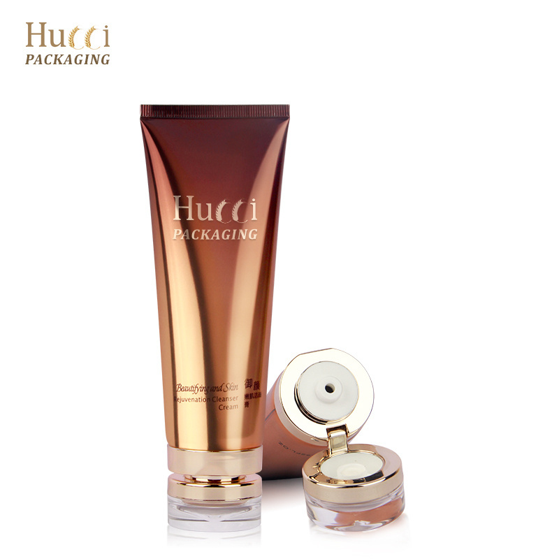 Metal Luxury Skincare Packaging Squeeze Tube with Acrylic Flip Cap 100ml 120ml for  Lotion Gold Cosmetic Aluminum Tube