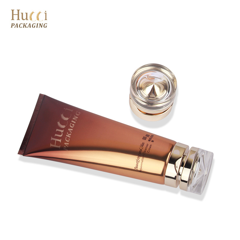 Metal Luxury Skincare Packaging Squeeze Tube with Acrylic Flip Cap 100ml 120ml for  Lotion Gold Cosmetic Aluminum Tube