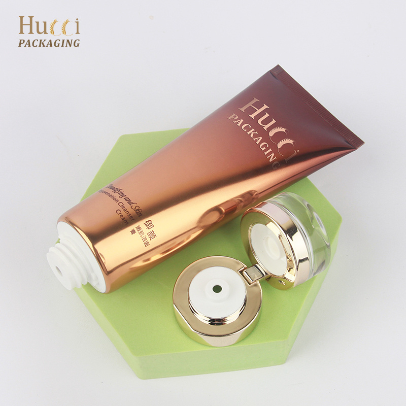 Metal Luxury Skincare Packaging Squeeze Tube with Acrylic Flip Cap 100ml 120ml for  Lotion Gold Cosmetic Aluminum Tube