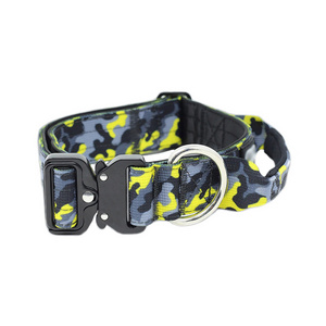 Custom British Style Camo Soft Neoprene Heavy Duty Combat Handle Metal Buckle Tactical Dog Collar