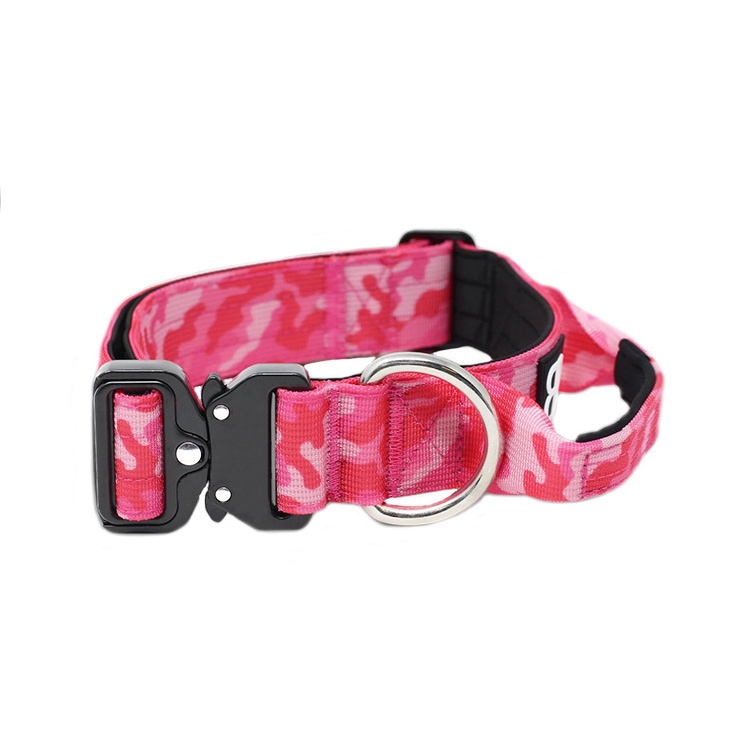 Custom British Style Camo Soft Neoprene Heavy Duty Combat Handle Metal Buckle Tactical Dog Collar